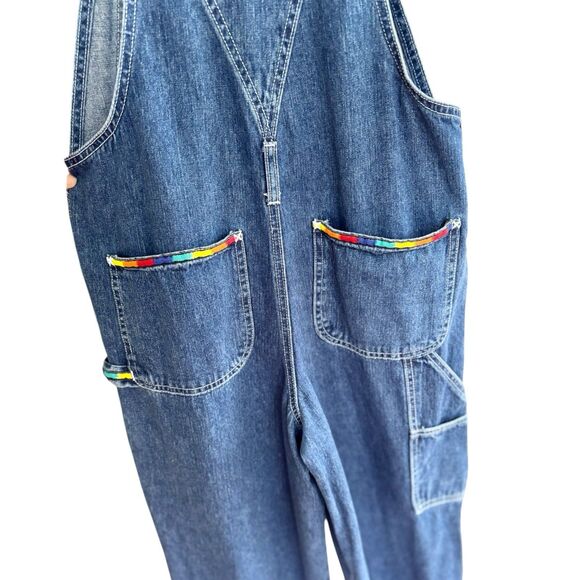 Vintage Limited Too 90s Denim Overalls Juniors 3 Blue Rainbow Trim Y2K Grunge - Picture 5 of 10